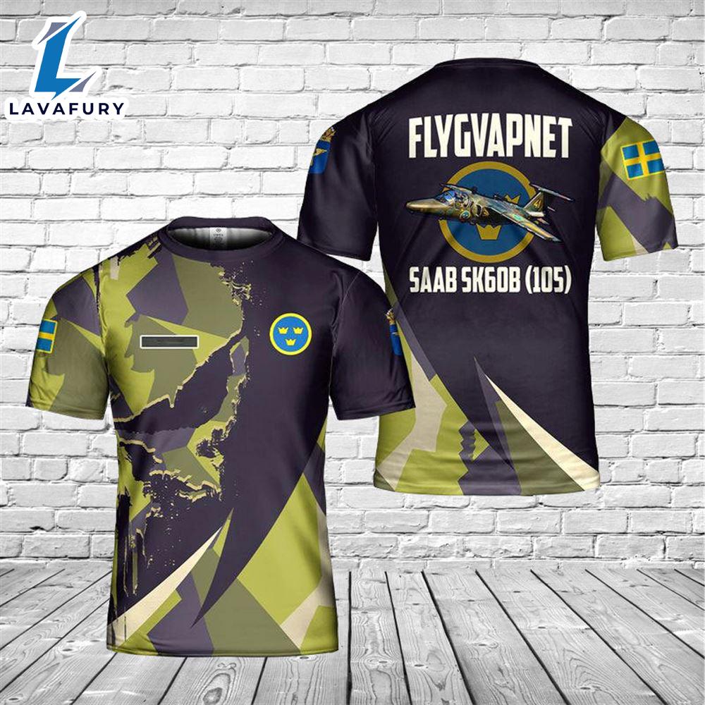 Custom Name Swedish Air Force Flygvapnet Saab Sk60B (105) 3D T-shirt 4th Of July Custom Name Swedish Air Force Flygvapnet Saab Sk60B (105) 3D T-shirt 4th Of July
