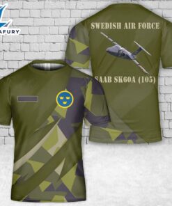 Custom Name Swedish Air Force Saab Sk60A (105) T-Shirt 3D
