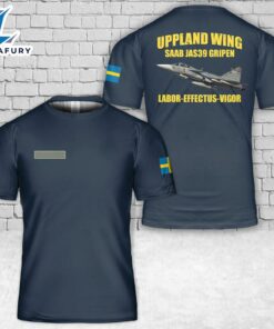 Custom Name Swedish Air Force Uppland Wing Saab JAS39 Gripen T-Shirt 3D