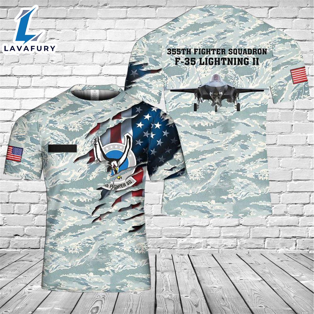 Custom Name US Air Force 355th Fighter Squadron F-35 Lightning II 3D T-shirt 4th Of July Custom Name US Air Force 355th Fighter Squadron F-35 Lightning II 3D T-shirt 4th Of July