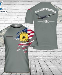 Custom Name US Air Force 421st Fighter Squadron F-16C 3D T-shirt