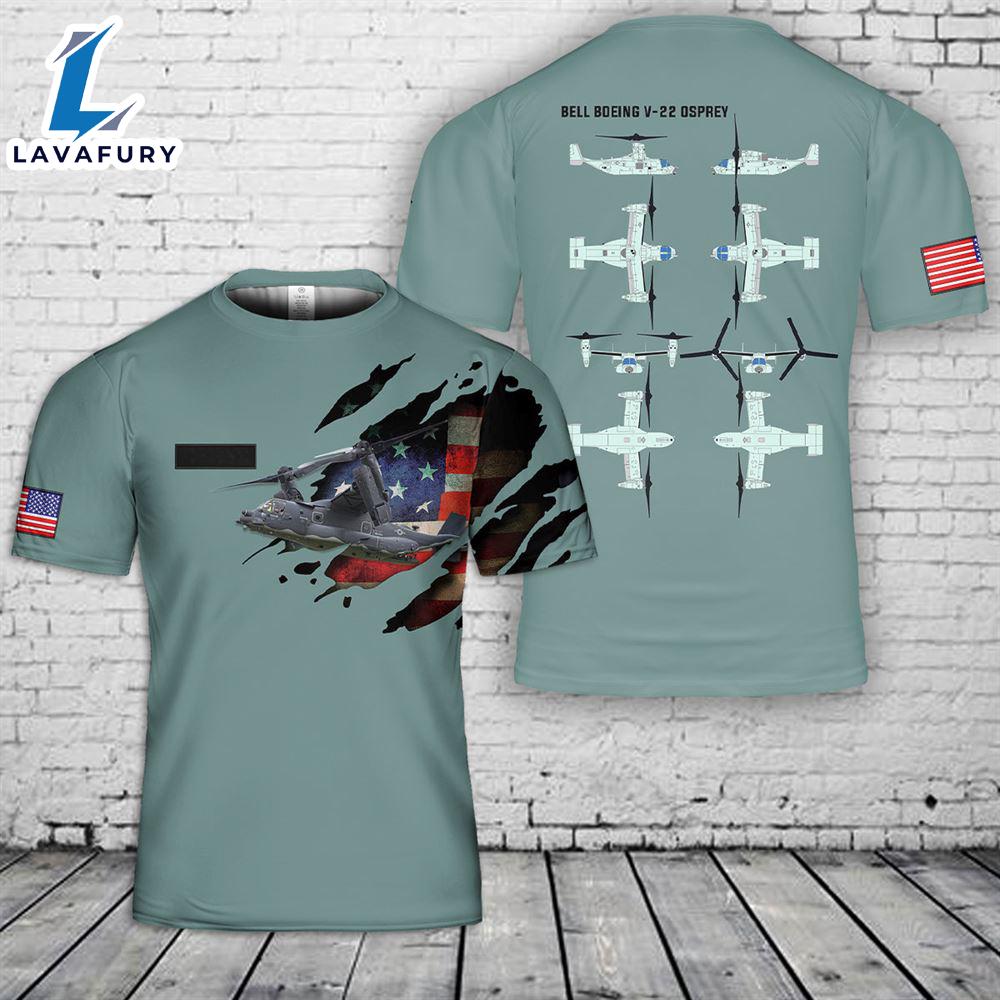 Custom Name US Air Force Bell Boeing V-22 Osprey T-Shirt 3D 4th Of July Custom Name US Air Force Bell Boeing V-22 Osprey T-Shirt 3D 4th Of July