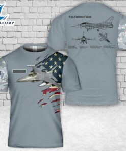Custom Name US Air Force F-16 Fighting Falcon T-Shirt 3D