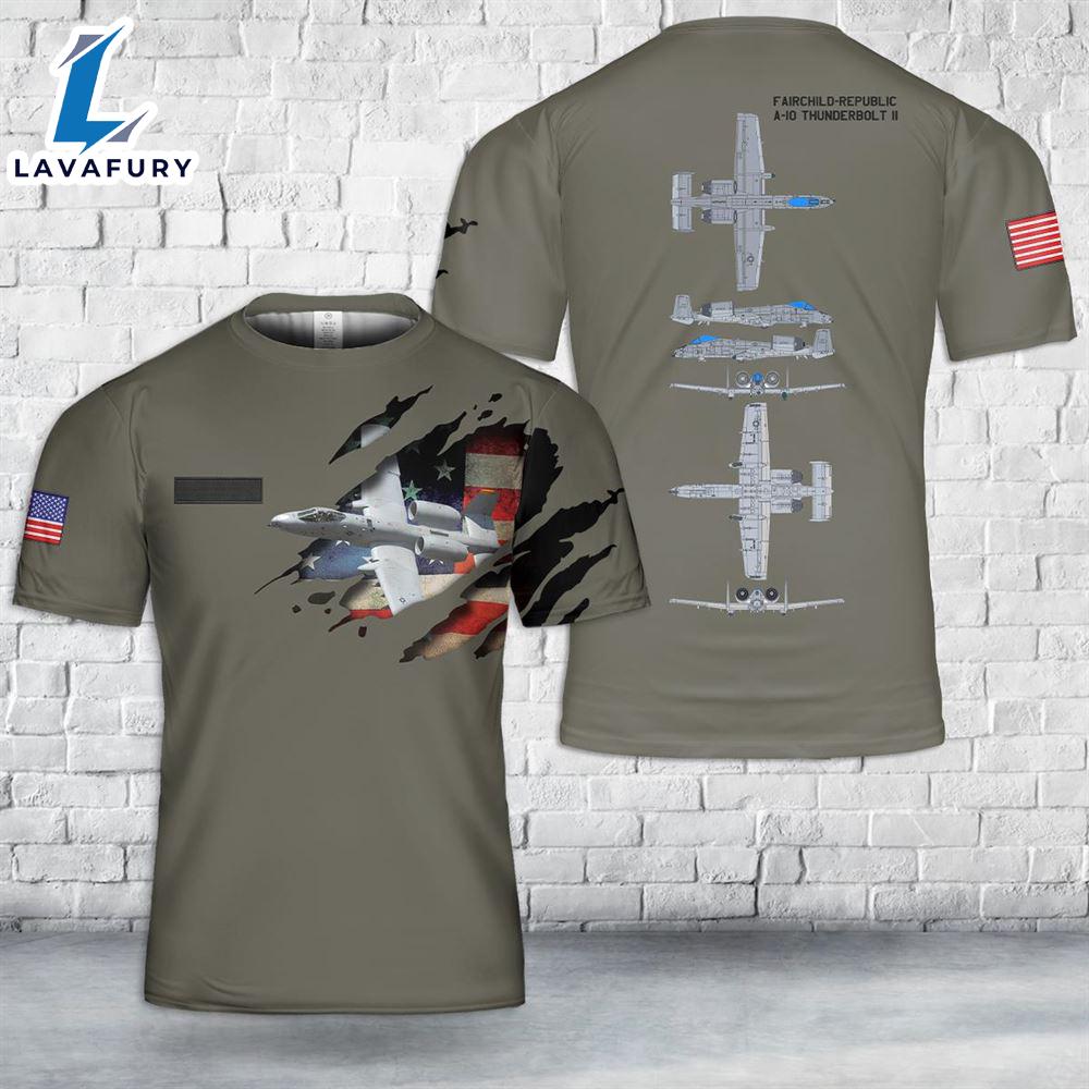 Custom Name US Air Force Fairchild Republic A-10 Thunderbolt II T-Shirt 3D 4th Of July Custom Name US Air Force Fairchild Republic A-10 Thunderbolt II T-Shirt 3D 4th Of July