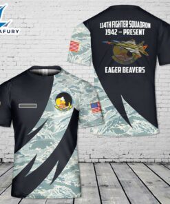 Custom Name US Air Force Oregon Air National Guard, 114th Fighter Squadron, F-15C Eagle Kingsley T-Shirt 3D
