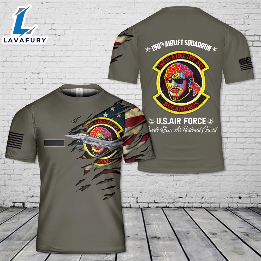 Custom Name US Air Force Puerto Rico Air National Guard 198th Airlift Squadron Bucaneros Block 15 F-16A ADF Fighting Falcon T-Shirt 3D 4th Of July Custom Name US Air Force Puerto Rico Air National Guard 198th Airlift Squadron Bucaneros Block 15 F-16A ADF Fighting Falcon T-Shirt 3D 4th Of July