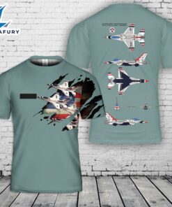 Custom Name US Air Force Thunderbird Lockheed Martin F-16 Fighting Falcon T-Shirt 3D