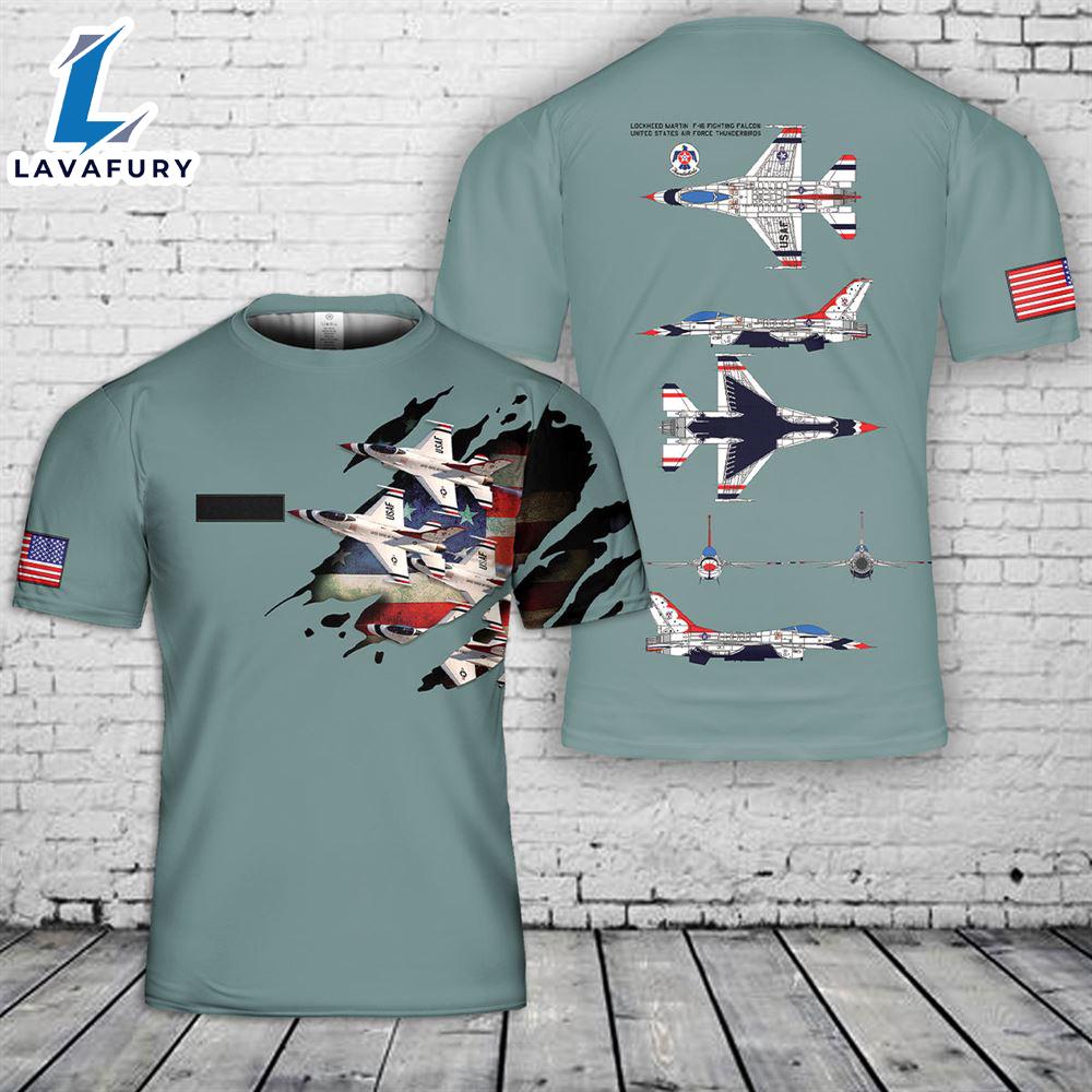 Custom Name US Air Force Thunderbird Lockheed Martin F-16 Fighting Falcon T-Shirt 3D 4th Of July Custom Name US Air Force Thunderbird Lockheed Martin F-16 Fighting Falcon T-Shirt 3D 4th Of July