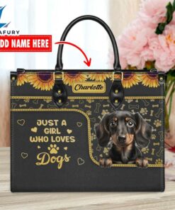 Dachshund Dog Just A Girl Who Loves Dogs Leather Handbag