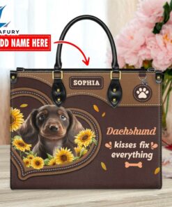 Dachshund Dog Kisses Fix Everything Leather Handbag