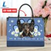 Dachshund Dog Lover Leather Bag With Daisy Flowers