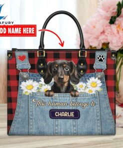 Dachshund Dog This Human Belongs To Leather Handbag