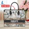 Dalmatian Dog Bior Leather Handbag With Flowers And Butterfly