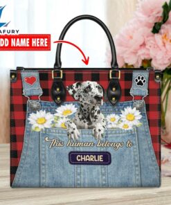 Dalmatian Dog This Human Belongs To Leather Handbag