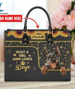 Doberman Pinscher Dog Just A Girl Who Loves Dogs Leather Handbag