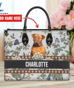 Dogues de Bordeaux Dog Bior Leather Handbag With Flowers And Butterfly