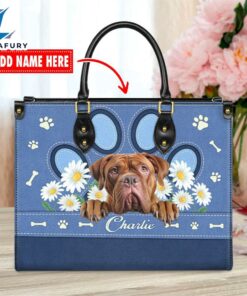 Dogues de Bordeaux Dog Lover Leather Bag With Daisy Flowers