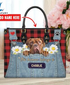 Dogues de Bordeaux Dog This Human Belongs To Leather Handbag