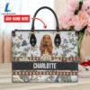 English Cocker Spaniel Dog Bior Leather Handbag With Flowers And Butterfly