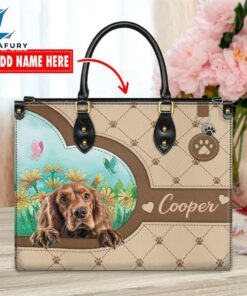 English Cocker Spaniel Dog Duccy Dog Lover Leather Handbag V019 1