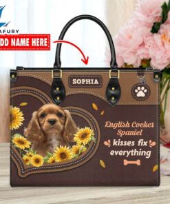 English Cocker Spaniel Dog Kisses Fix Everything Leather Handbag