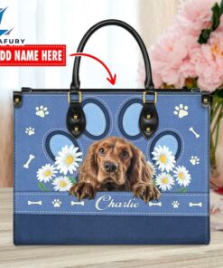 English Cocker Spaniel Dog Lover Leather Bag With Daisy Flowers