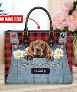 English Cocker Spaniel Dog This Human Belongs To Leather Handbag