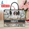 English Springer Spaniel Dog Bior Leather Handbag With Flowers And Butterfly