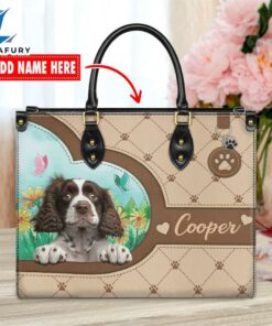 English Springer Spaniel Dog Duccy Dog Lover Leather Handbag V019 1