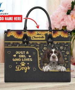 English Springer Spaniel Dog Just A Girl Who Loves Dogs Leather Handbag