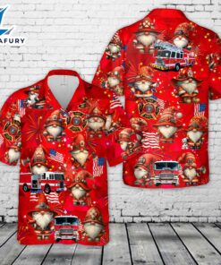 Firefighter Gnome Firefighter Fire Truck 4th of July Hawaiian Shirt