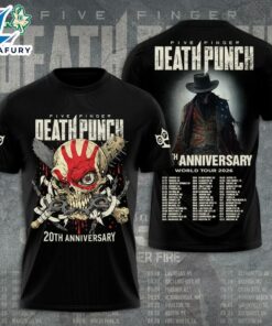 Five Finger Death Punch 20th Anniversary World Tour 2026 black t-shirt