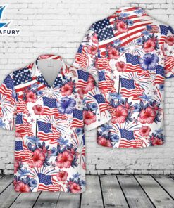 Flower American Flag 4th Of July Hawaiian Shirt