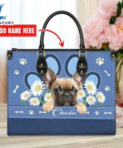 French Bull Dog Lover Leather Bag With Daisy Flowers