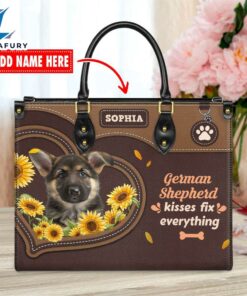 German Shepherd Dog Kisses Fix Everything Leather Handbag