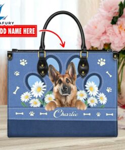 German Shepherd Dog Lover Leather Bag With Daisy Flowers