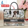 German Shorthaired Pointer Dog Bior Leather Handbag With Flowers And Butterfly