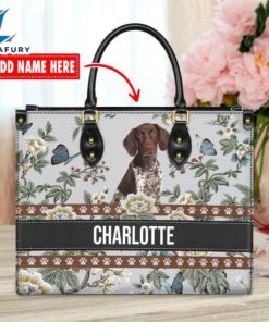 German Shorthaired Pointer Dog Bior Leather Handbag With Flowers And Butterfly