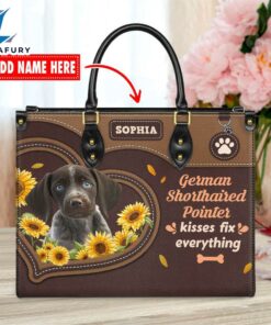 German Shorthaired Pointer Dog Kisses Fix Everything Leather Handbag
