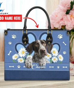 German Shorthaired Pointer Dog Lover Leather Bag With Daisy Flowers