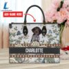 German Wirehaired Pointer Dog Bior Leather Handbag With Flowers And Butterfly
