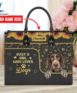 German Wirehaired Pointer Dog Just A Girl Who Loves Dogs Leather Handbag
