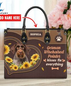 German Wirehaired Pointer Dog Kisses Fix Everything Leather Handbag
