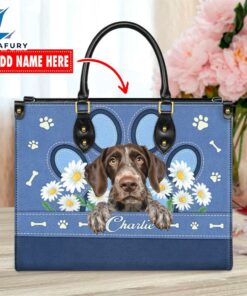 German Wirehaired Pointer Dog Lover Leather Bag With Daisy Flowers