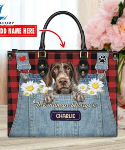 German Wirehaired Pointer Dog This Human Belongs To Leather Handbag