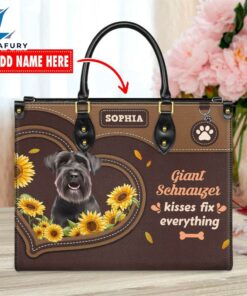 Giant Schnauzer Dog Kisses Fix Everything Leather Handbag