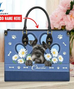 Giant Schnauzer Dog Lover Leather Bag With Daisy Flowers