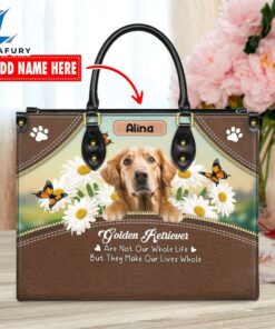 Golden Retriever Dog Are Not Our Whole Life But They Make Our Lives Whole Leather Handbag
