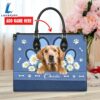 Golden Retriever Dog Lover Leather Bag With Daisy Flowers