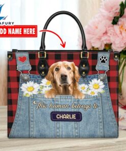 Golden Retriever Dog This Human Belongs To Leather Handbag